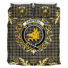 Campbell Argyll Weathered Tartan Crest Bedding Set - Golden Thistle Style