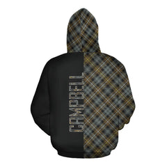 Campbell Argyll Weathered Tartan Hoodie Half of Me - Cross Style