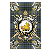 Campbell Faded Tartan Crest Black Garden Flag - Gold Thistle Style