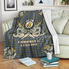 Campbell Faded Tartan Gold Courage Symbol Blanket