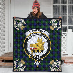 Campbell Modern Tartan Crest Premium Quilt - Gold Thistle Style