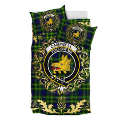Campbell of Breadalbane Modern Tartan Crest Bedding Set - Golden Thistle Style