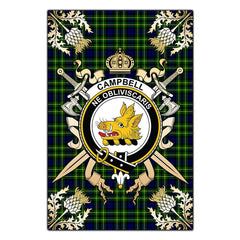 Campbell of Breadalbane Modern Tartan Crest Black Garden Flag - Gold Thistle Style