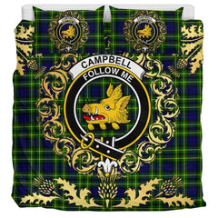 Campbell of Breadalbane Modern Tartan Crest Bedding Set - Golden Thistle Style