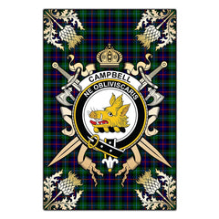 Campbell of Cawdor Modern Tartan Crest Black Garden Flag - Gold Thistle Style