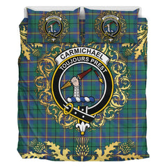 Carmichael Ancient Tartan Crest Bedding Set - Golden Thistle Style