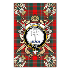 Cheyne Tartan Crest Black Garden Flag - Gold Thistle Style