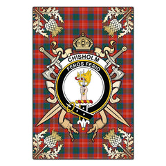 Chisholm Ancient Tartan Crest Black Garden Flag - Gold Thistle Style