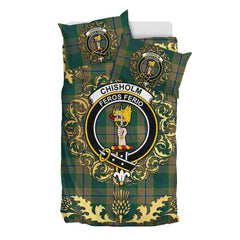 Chisholm Colonial Tartan Crest Bedding Set - Golden Thistle Style