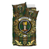 Chisholm Hunting Tartan Crest Bedding Set - Golden Thistle Style