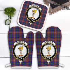 Chisholm Hunting Modern Tartan Crest Oven Mitt And Pot Holder (2 Oven Mitts + 1 Pot Holder)