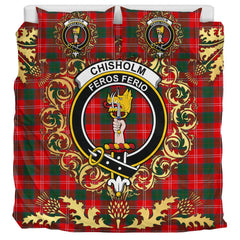 Chisholm Modern Tartan Crest Bedding Set - Golden Thistle Style