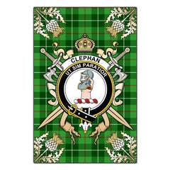 Clephane Tartan Crest Black Garden Flag - Gold Thistle Style