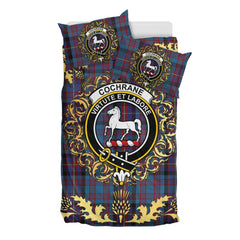 Cochrane Azure Tartan Crest Bedding Set - Golden Thistle Style
