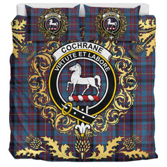 Cochrane Azure Tartan Crest Bedding Set - Golden Thistle Style