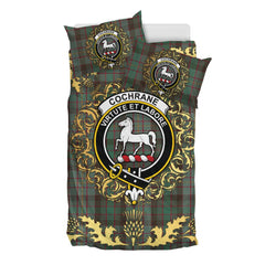Cochrane Hunting Tartan Crest Bedding Set - Golden Thistle Style