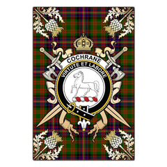 Cochrane Modern Tartan Crest Black Garden Flag - Gold Thistle Style