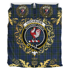 Cockburn Blue Tartan Crest Bedding Set - Golden Thistle Style