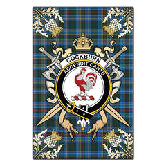 Cockburn Modern Tartan Crest Black Garden Flag - Gold Thistle Style