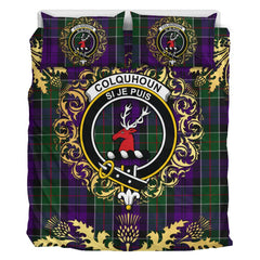 Colquhoun 03 Tartan Crest Bedding Set - Golden Thistle Style