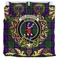 Colquhoun 03 Tartan Crest Bedding Set - Golden Thistle Style