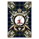Colquhoun Modern Tartan Crest Black Garden Flag - Gold Thistle Style