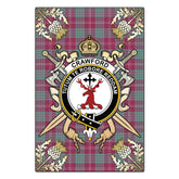 Crawford Ancient Tartan Crest Black Garden Flag - Gold Thistle Style