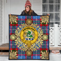 Crichton Tartan Crest Premium Quilt - Gold Thistle Style