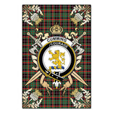 Cumming Hunting Ancient Tartan Crest Black Garden Flag - Gold Thistle Style