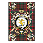 Cumming Hunting Modern Tartan Crest Black Garden Flag - Gold Thistle Style