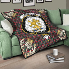 Cumming Hunting Modern Tartan Crest Premium Quilt - Gold Thistle Style