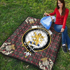 Cumming Hunting Modern Tartan Crest Premium Quilt - Gold Thistle Style