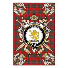Cumming Modern Tartan Crest Black Garden Flag - Gold Thistle Style