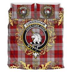 Cunningham Dress Tartan Crest Bedding Set - Golden Thistle Style