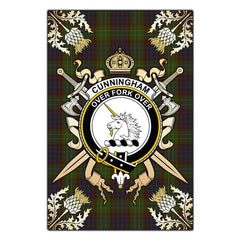 Cunningham Hunting Modern Tartan Crest Black Garden Flag - Gold Thistle Style