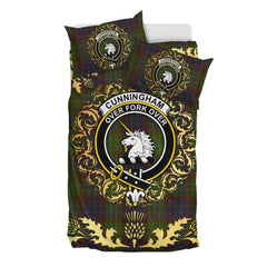 Cunningham Hunting Modern Tartan Crest Bedding Set - Golden Thistle Style