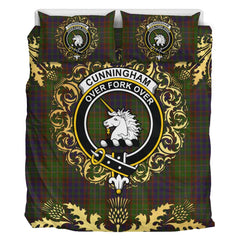 Cunningham Hunting Modern Tartan Crest Bedding Set - Golden Thistle Style