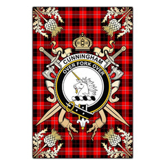 Cunningham Modern Tartan Crest Black Garden Flag - Gold Thistle Style