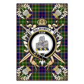 Dalrymple Tartan Crest Black Garden Flag - Gold Thistle Style