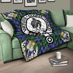 Donnachaidh Tartan Crest Premium Quilt - Gold Thistle Style
