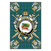 Douglas Ancient Tartan Crest Black Garden Flag - Gold Thistle Style