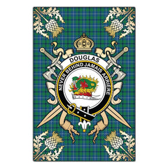 Douglas Ancient Tartan Crest Black Garden Flag - Gold Thistle Style