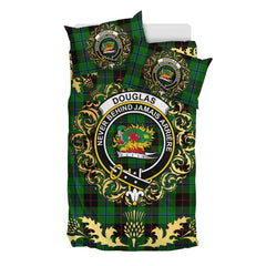 Douglas Black Tartan Crest Bedding Set - Golden Thistle Style