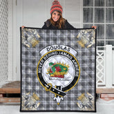 Douglas Grey Modern Tartan Crest Premium Quilt - Gold Thistle Style