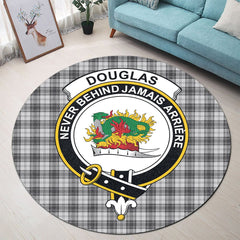 Douglas Grey Modern Tartan Crest Round Rug