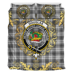 Douglas Grey Modern Tartan Crest Bedding Set - Golden Thistle Style