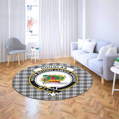 Douglas Grey Modern Tartan Crest Round Rug