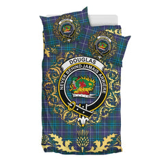 Douglas Modern Tartan Crest Bedding Set - Golden Thistle Style