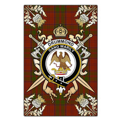 Drummond Tartan Crest Black Garden Flag - Gold Thistle Style