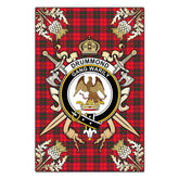 Drummond Modern Tartan Crest Black Garden Flag - Gold Thistle Style